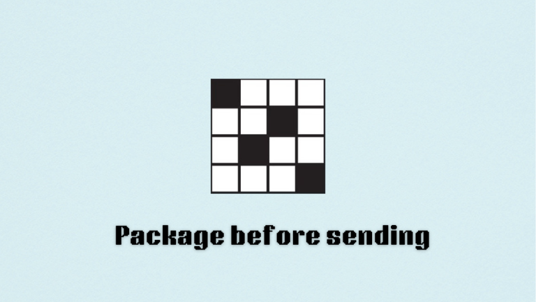 A blank crossword puzzle with the word package before sending