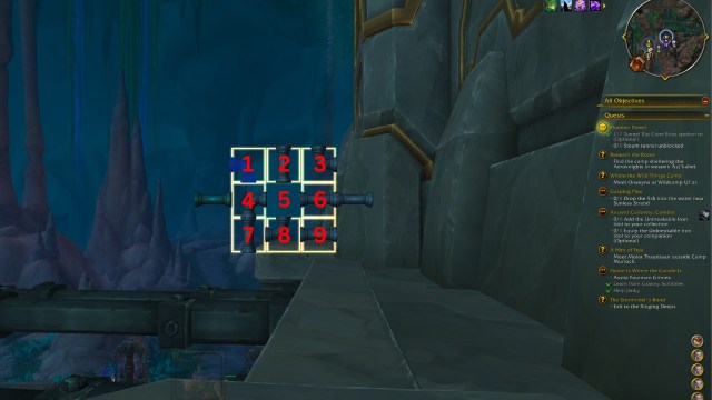A puzzle with all nine squares numbered for the second tunnel puzzle in the plumber problem quest wow the war within