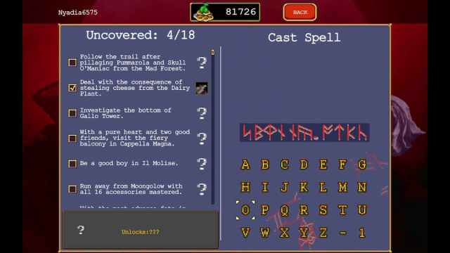 the Secrets menu in Vampire Survivors.