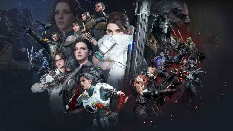 Key art of The First Descendant season one, featuring Hailey, Luna, Freyna, Vulgus, and more