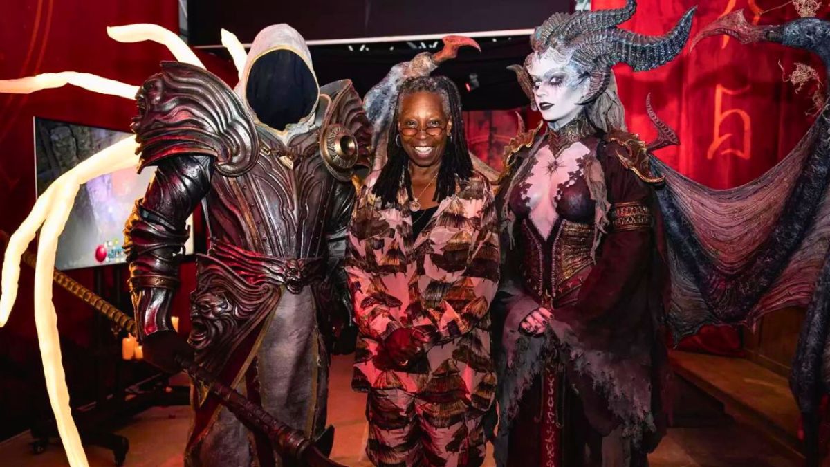 whoopi, inarius, and lilith standing beside eachother surrounded by velvet curtains