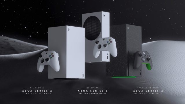 New Xbox Series X|S consoles on he lunar background with their titles