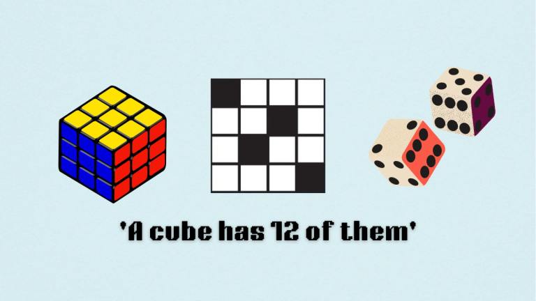 Picture showing the A cube has 12 of them clue cover in NYT Mini Crossword.