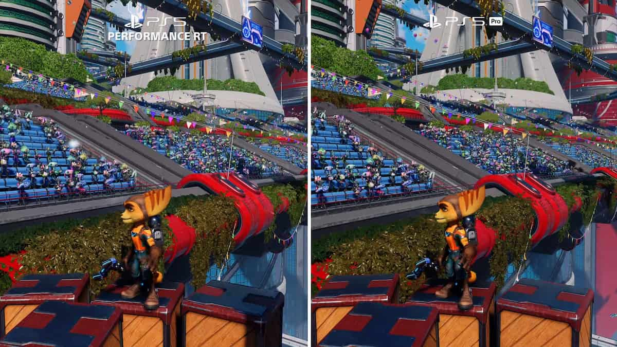 Picture showing the different between PS5 and PS5 pro through a visual shot in Ratchet & Clank.