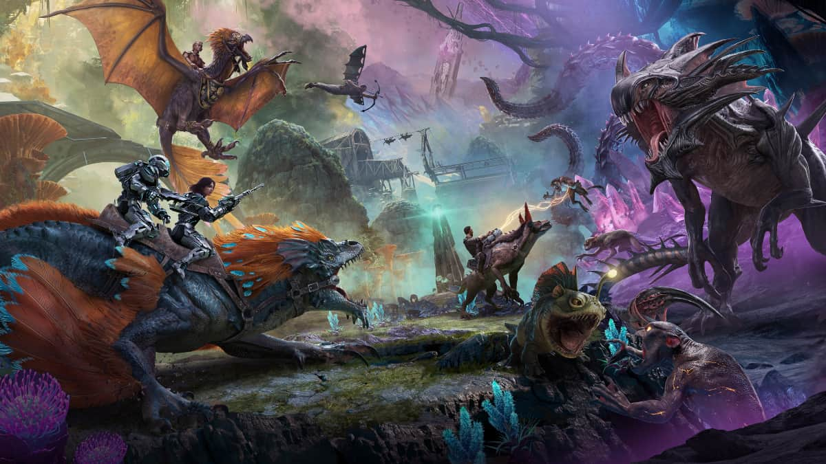 Key art for Ark Survival Ascended Aberration showing various creatures.