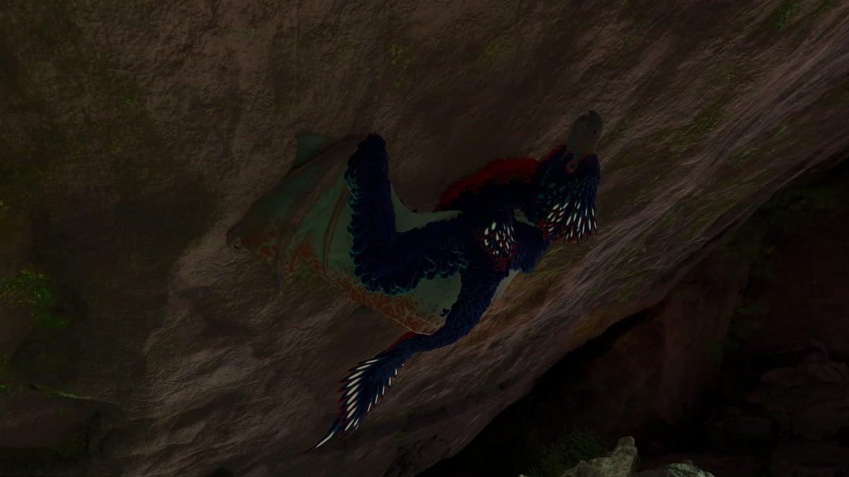 A Yi Ling in Ark Survival Ascended clinging to a rockface.