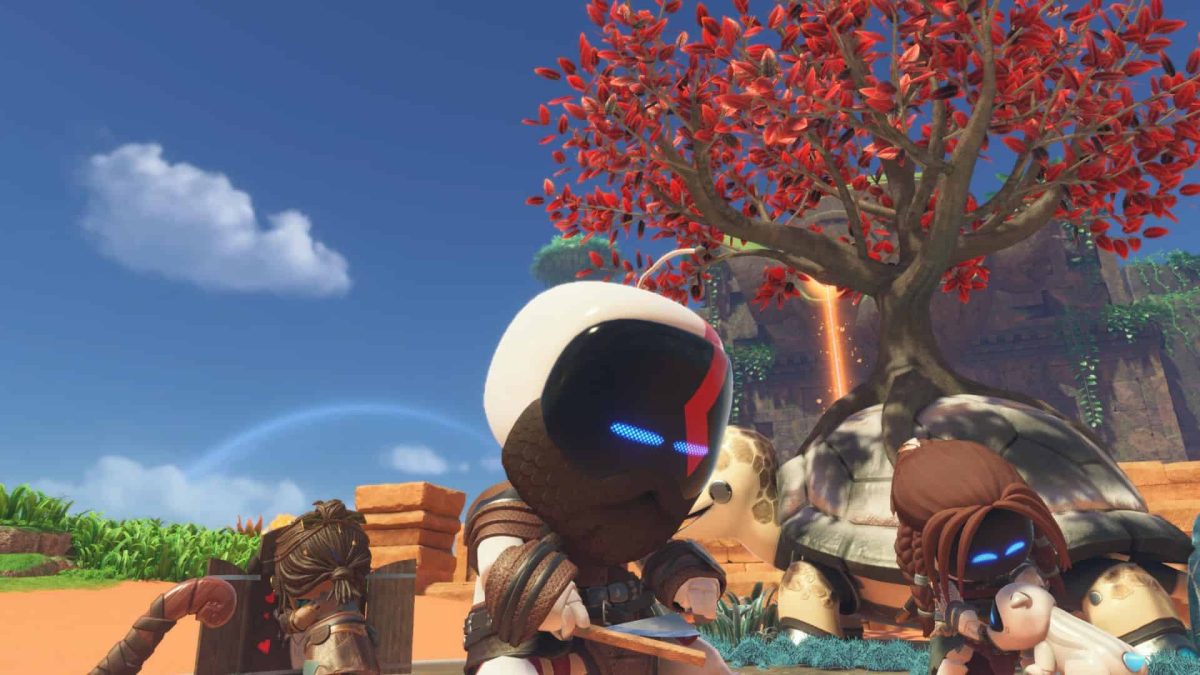 up-close shot of kratos in astro bot