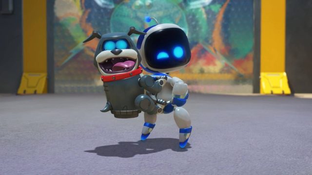 astro bot smiling at camera with dog ability in astro bot on ps5