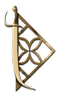 A long curved sword to the left of a golden triangle. This is the Ballarella symbol in Enotria: The Last Song