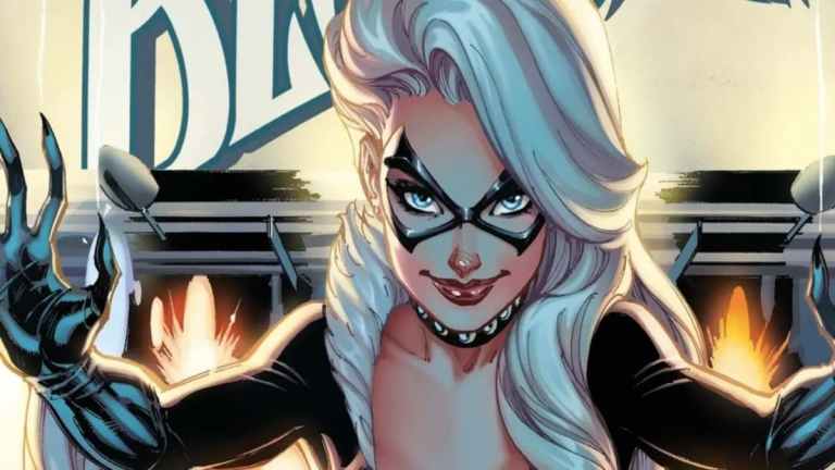 Black Cat in a Marvel comics cover close to the screen.