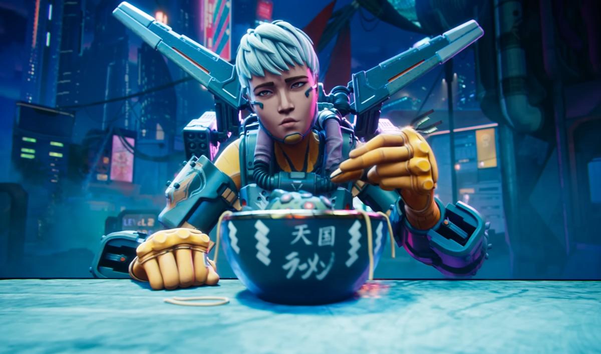 A shot of Valkyrie eating ramen in the Shockwave Gameplay Trailer