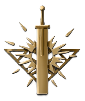 A giant broadsword against a golden sun-like symbol in Enotria: The Last song