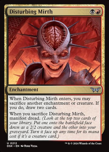 Creature with zipper head unzipped, exposing brain and skin with spikes poking out with red eyes and evil grin in MTG Duskmourn set