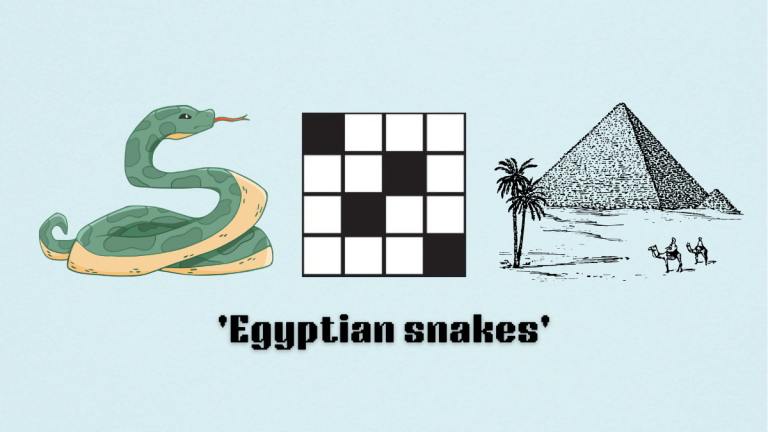 Picture showing the Egyptian snakes clue cover in NYT Mini Crossword.