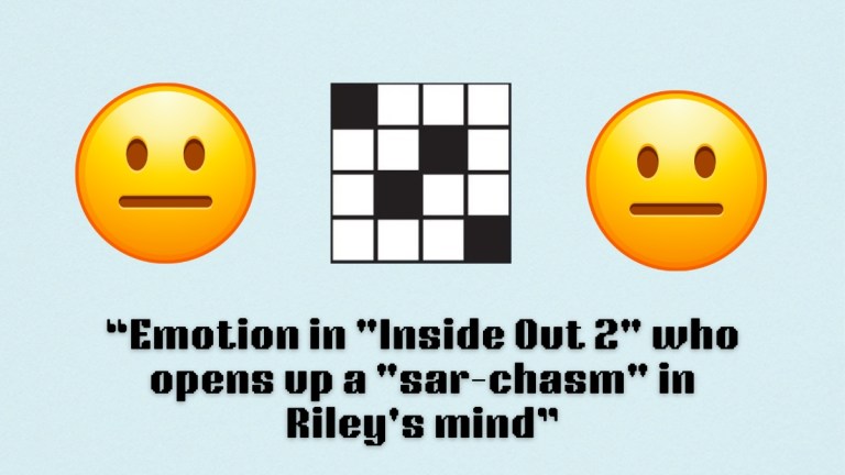 Two bored faces above the emotion in inside out clue that caused a sar-chasm, from the nyt mini crossword puzzle