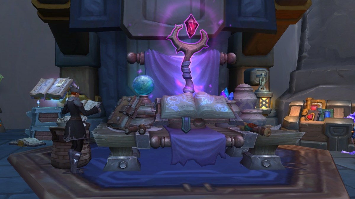 A glowing totem on a table for enchanting in wow the war within