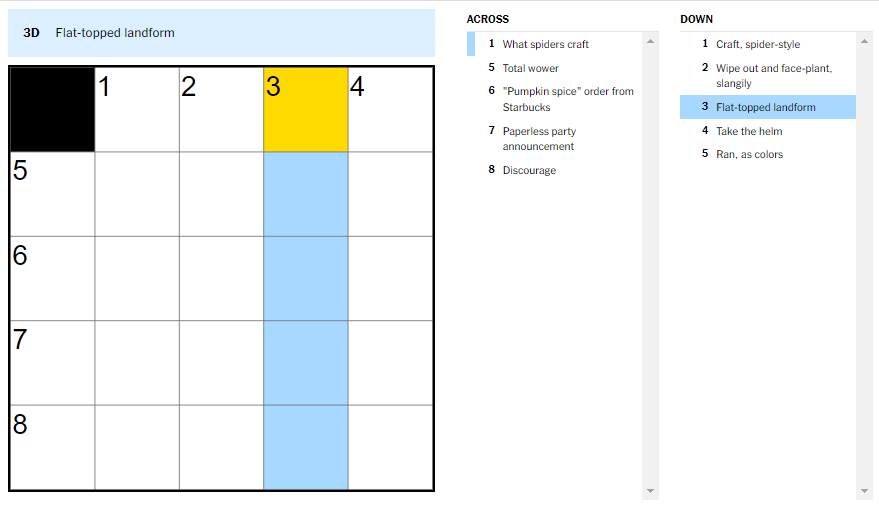 Picture showing the Flat-topped landform clue in NYT Mini Crossword.