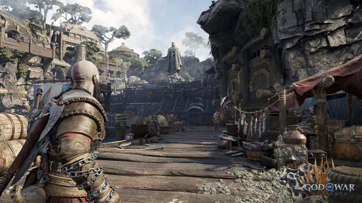 Kratos in an open area in God of War Ragnarok