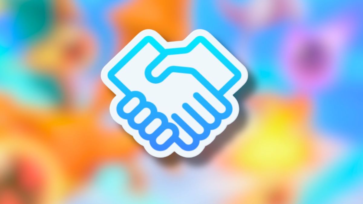 Pokémon TCG Pocket handshake logo with key art background.