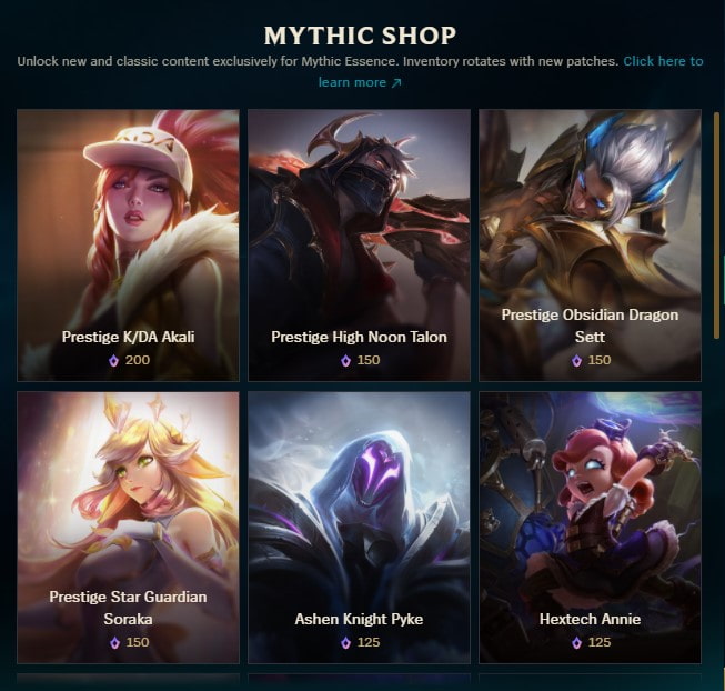 An image of the League of Legends Mythic Shop in the second half of Sept 2024.