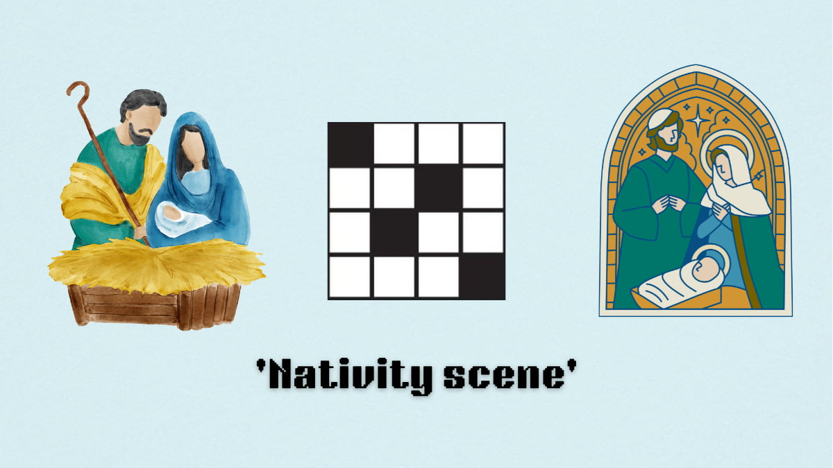 Picture showing the Nativity scene clue cover in NYT Mini Crossword.