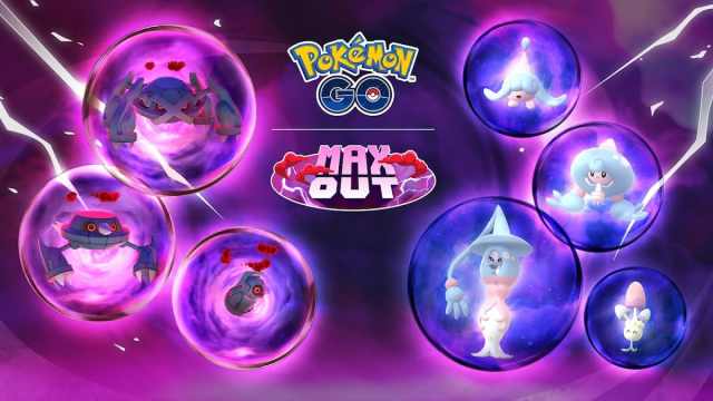 The Pokemon Go Psychic Spectacular screen, featuring several Pokemon contained in purple orbs.