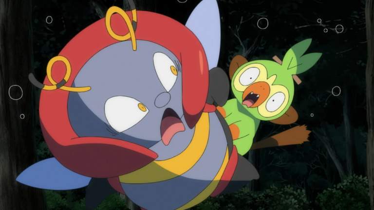 Volbeat and Grookey surprised to see each other in the Pokémon anime.