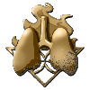 A golden symbol featuring two lungs with fire coming out of the top of them in Enotria