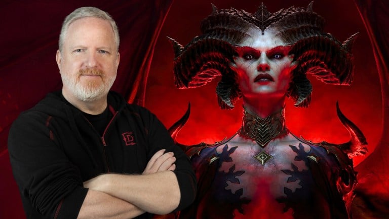 Rod Fergusson standing next to Lilith from Diablo 4