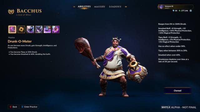 Bacchus shown on the Gods screen in Smite 2.