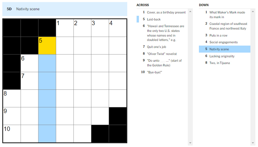 Picture showing the Nativity scene clue in NYT Mini Crossword.