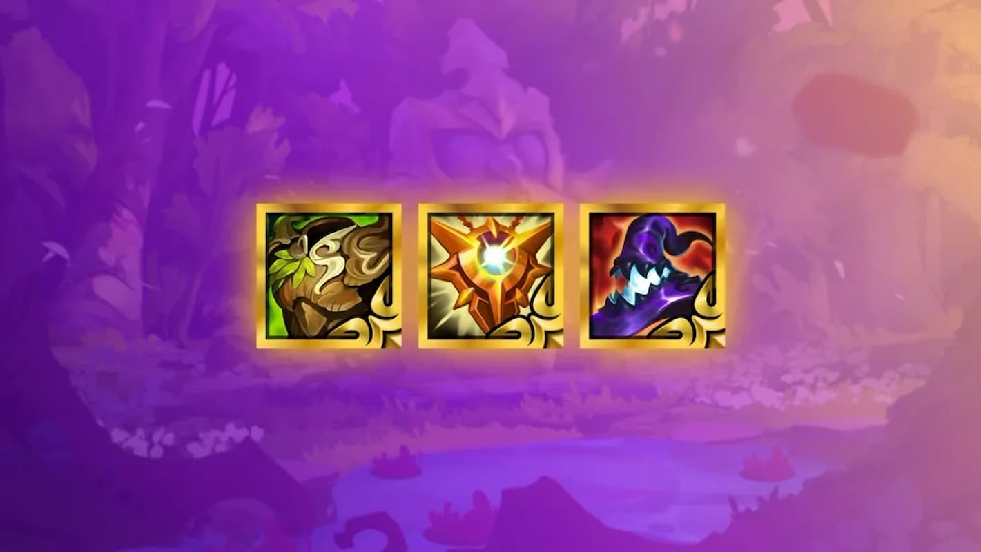 A prurple backdrop with three Radiant TFT items featured in the center