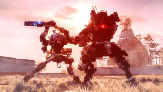 Two mechs fighting in Titanfall promo image