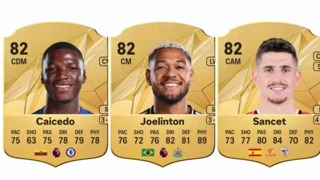 Moises Caicedo, Joelinton, and Oihan Sancet in EA FC 25 Ultimate Team.