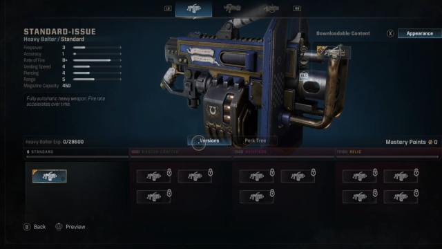 A weapon edit screen in Space Marine 2 showing Master Points.