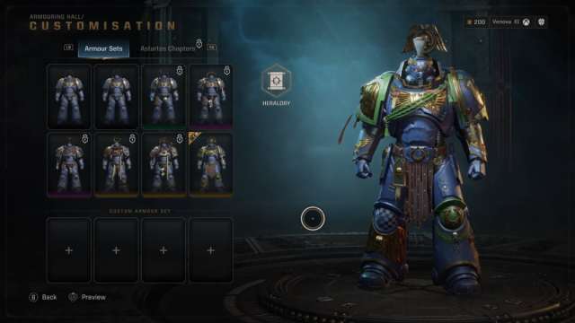 Options shown in the customization feature in Warhammer 40K Space Marine 2.