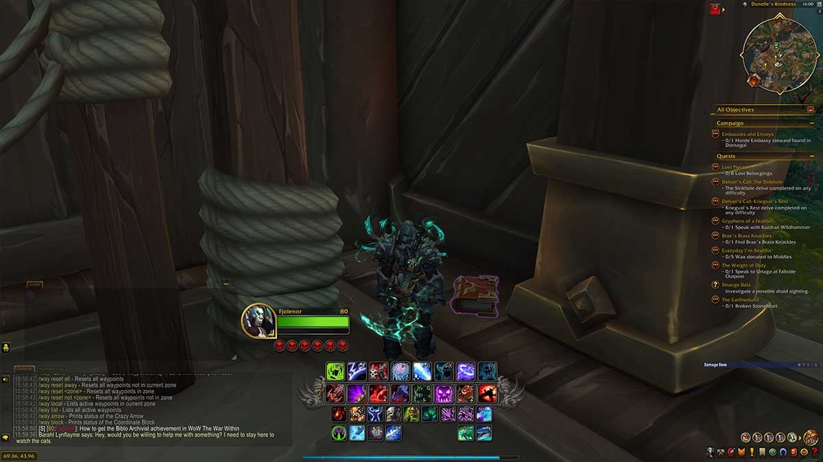 A WoW Death Knight finding a lore book in The War Within