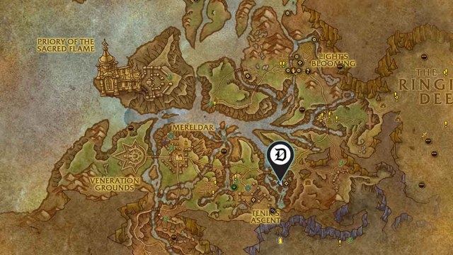 Calcified Journal drop location pinned on WoW The War Within's Hallowfall map