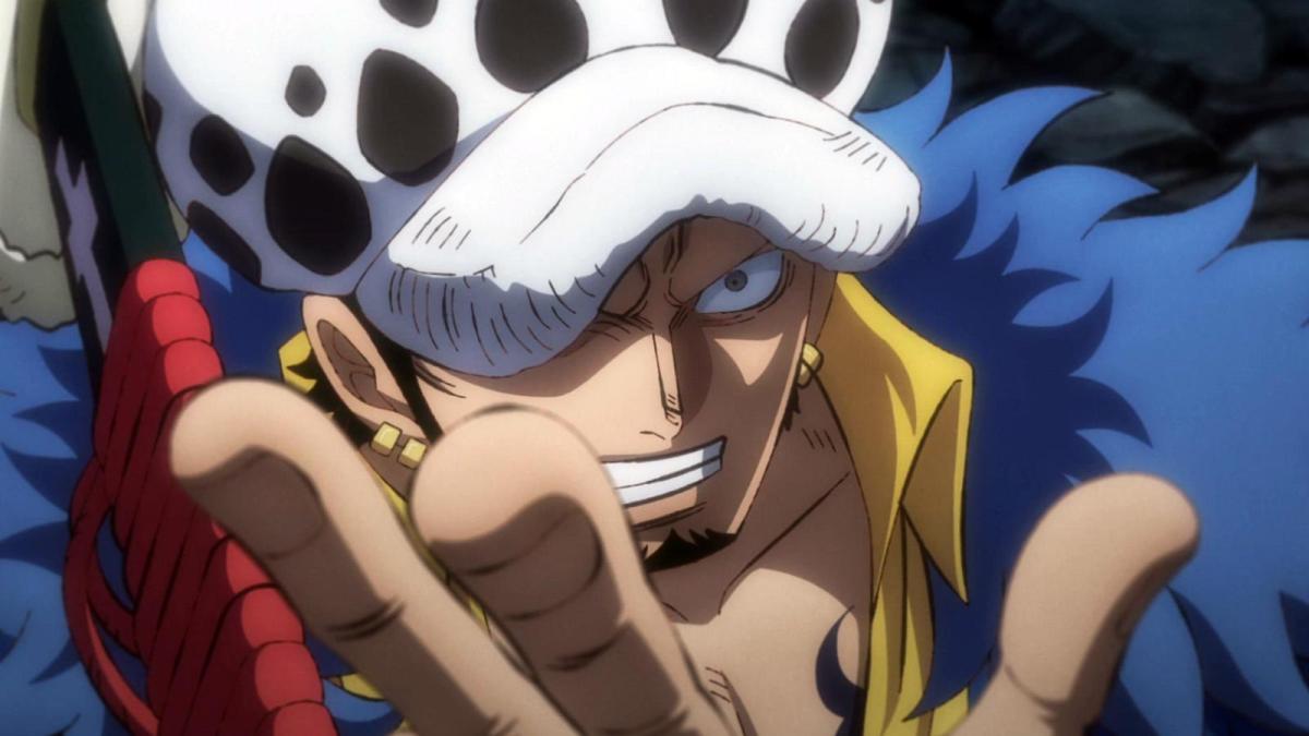 Trafalgar Law from One Piece casts his Room, Shambles spell with his hand outstretched.