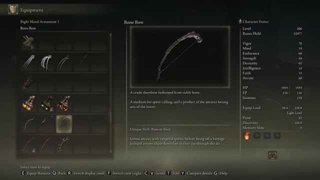 Bone bow item description in Elden Ring.