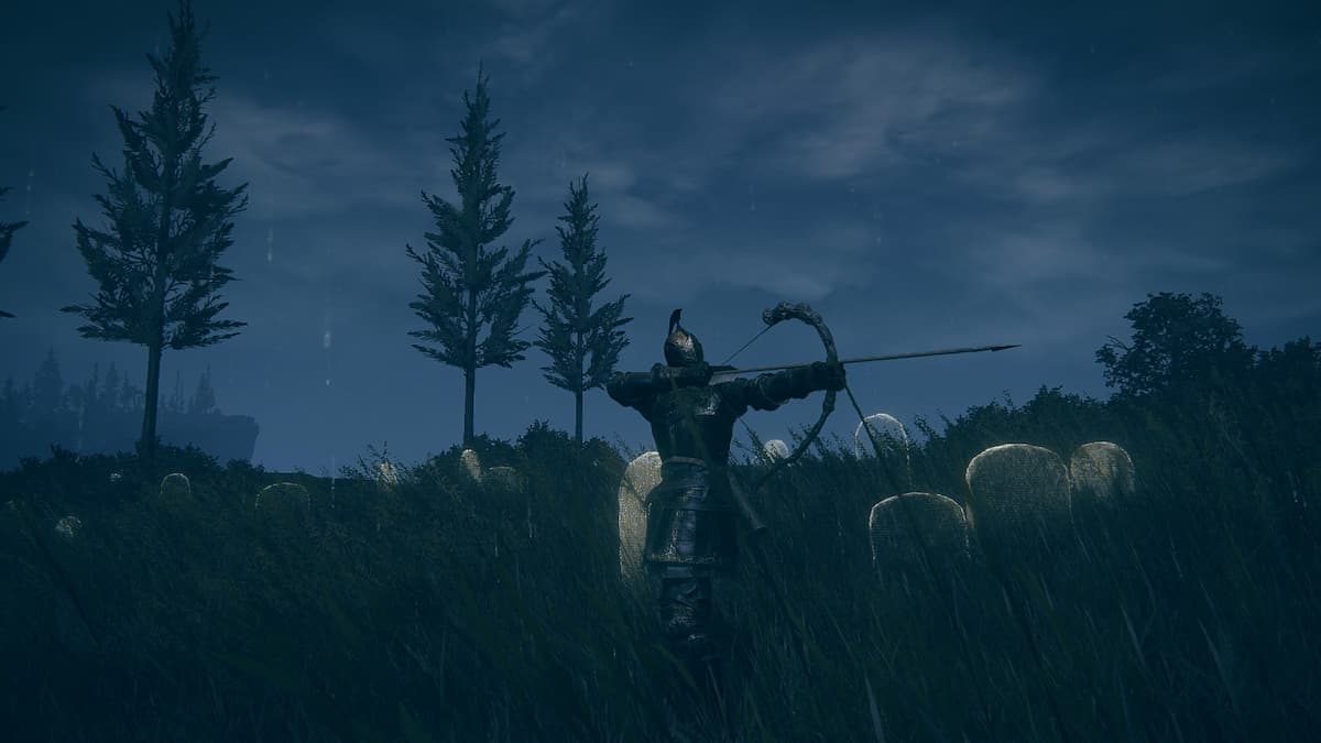 A character wielding the Bone Bow in Elden Ring.