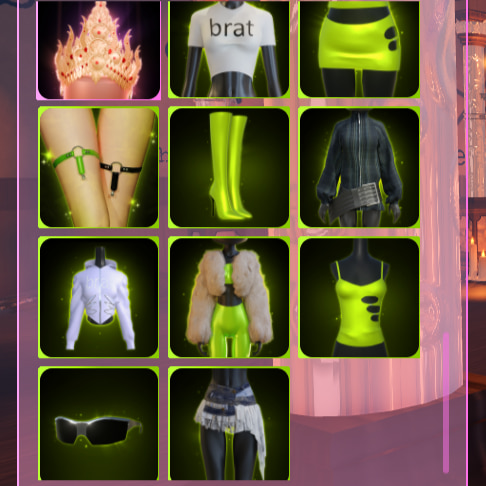 All Brat items in Dress to Impress. 