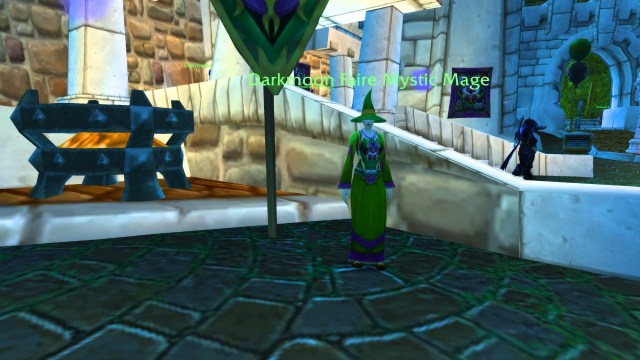 A Darkmoon Faire Mystic Mage in the Dwarven area of Stormwind in wow