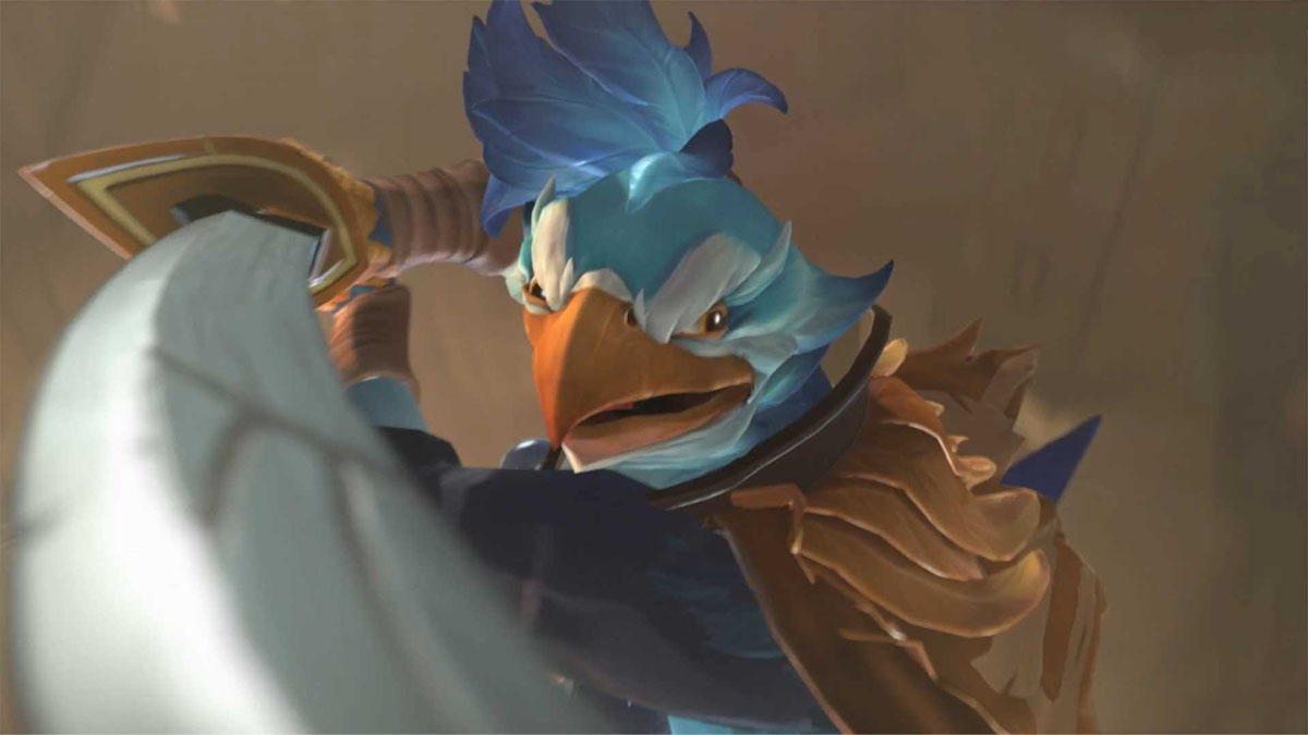 A flightless bird holding a sword at an enemy in Dota 2.