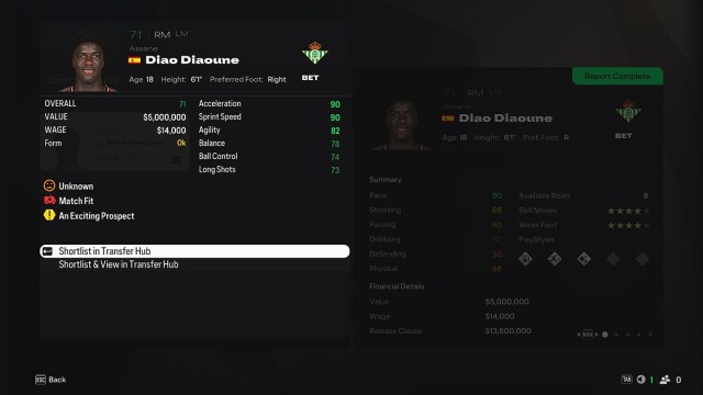 Assane Diao Diaoume stats in EA FC 25 Career Mode