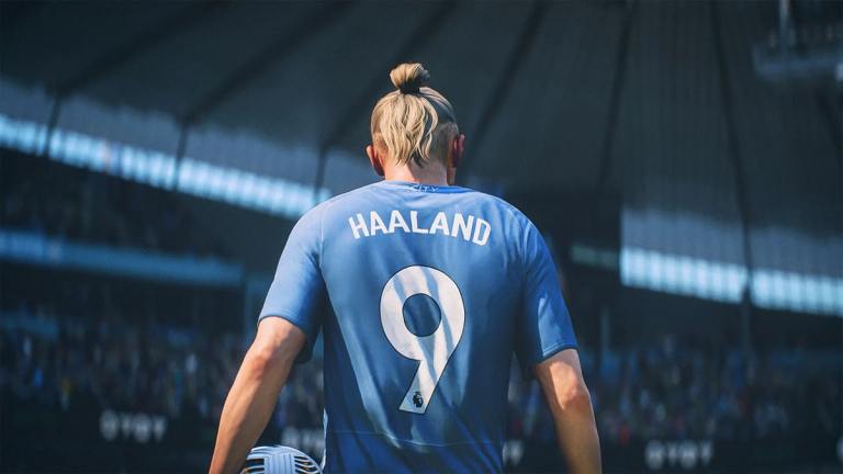 Erling Haaland wearing a No. 9 Manchester City jersey with his back turned in EA FC 25