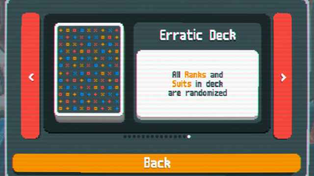 Erratic Deck in Balatro with numerous multi-colored dots on it.