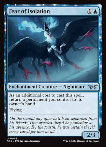 Blue and white nightmare bird with mulltiple red claws in MTG Duskmourn set