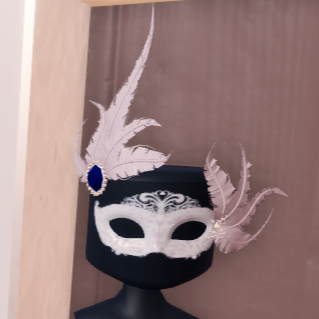 Feather hat and mask in Dress to Impress.