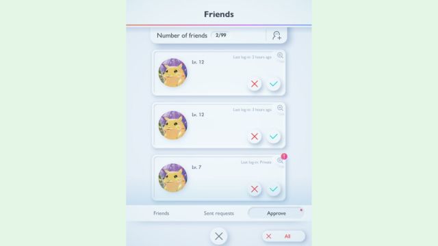 Pokémon TCG Pocket friends screen.
